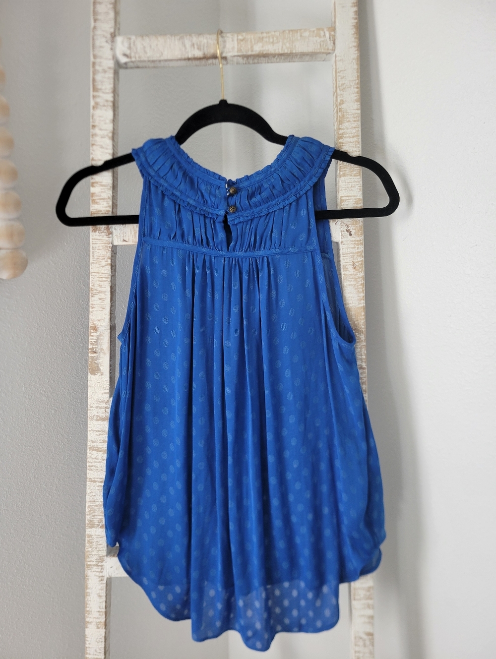 Anthropologie Maeve Clovis Pleated Polka Dot Top, Royal Blue Sz 0 - Picture 8 of 8